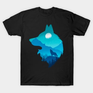 Lonely Night - Wolf (Digital Drawing) T-Shirt